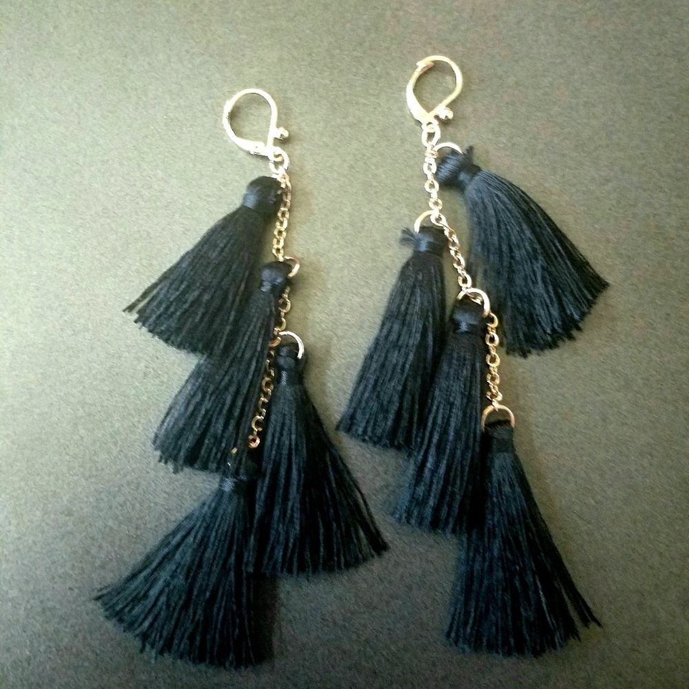 Cute Black Tassel Drop Earrings